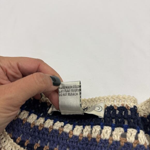 Vintage Segue Womens Sweater Tunic Long Striped Crochet Fisherman Ribbon Blue - Picture 4 of 10